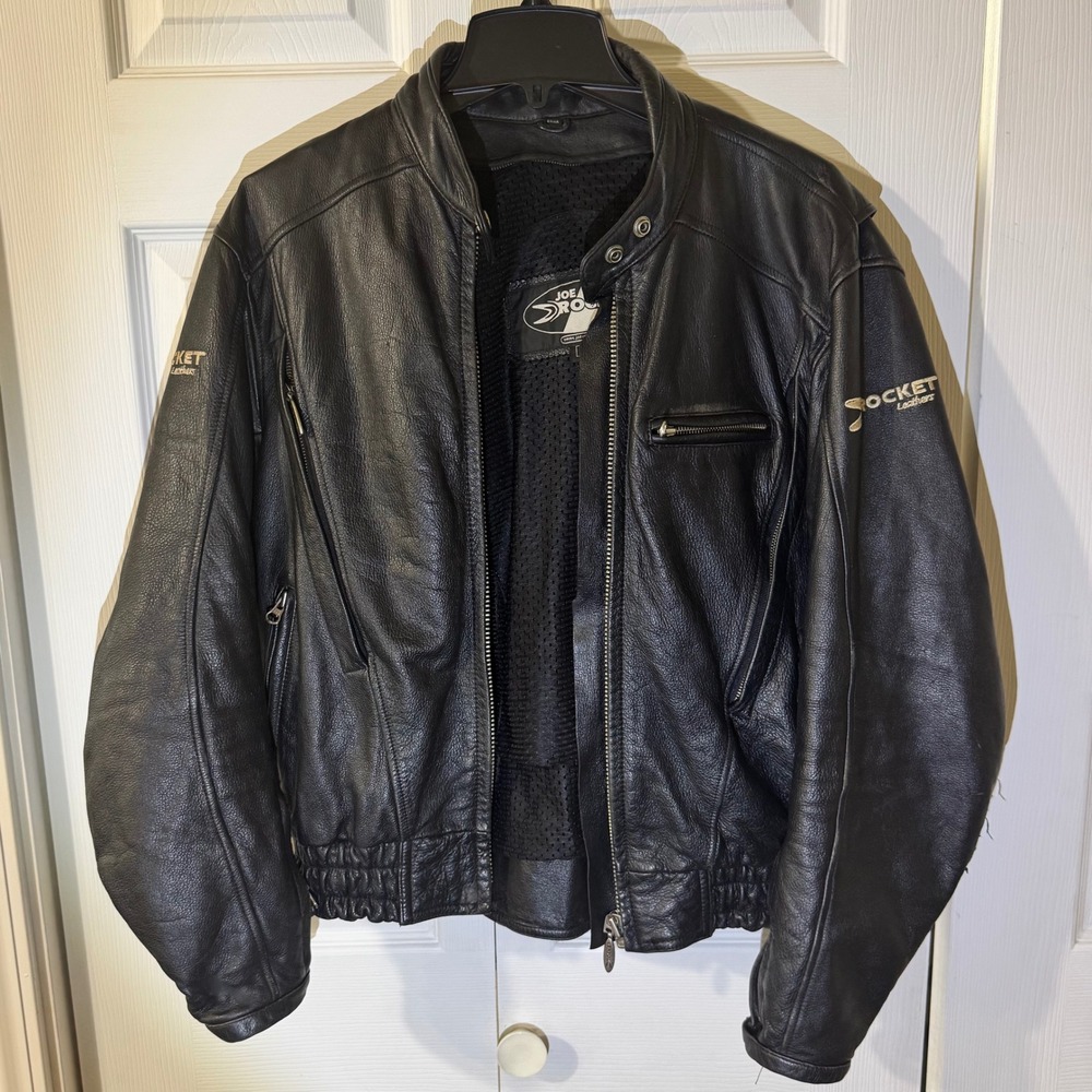 Joe Rocket Leathers Mens Black Leather Motorcycle Riding Jacket Size Large READ